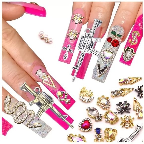 3D Alloy Nail Charms,Different Shapes 3D Crystals Zircon Large Rhinestones Metal - Picture 1 of 5